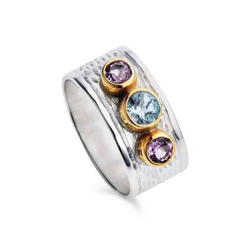 silver milan blue topaz and amethyst wide ring by christin ranger