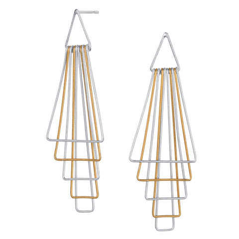 pyramid design drop earrings in silver gold plated by christin ranger
