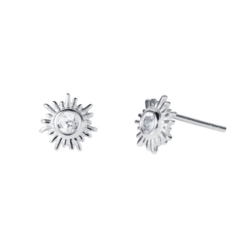 Silver and White Topaz Sun Stud Earrings by Christin Ranger