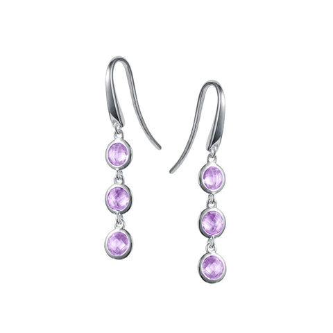 Silver and Amethyst Triple Drop Earrings by Christin Ranger