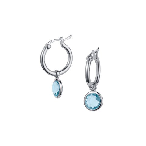 Silver and Blue Topaz Huggie Hoop Earrings by Christin Ranger