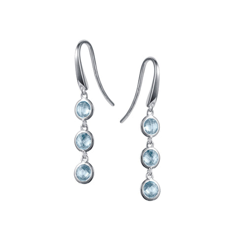 Silver and Blue Topaz Triple Drop Earrings by Christin Ranger