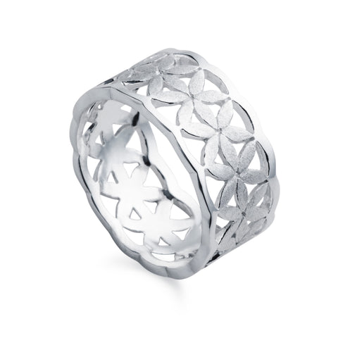 daisy chain silver flower design wide ring by christin ranger