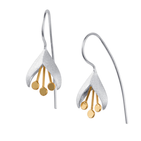silver gold plated flower drop earrings by christin ranger