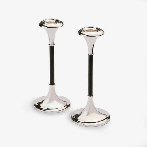 a sterling silver and ebony set of slim candlesticks with a full hallmark modern 