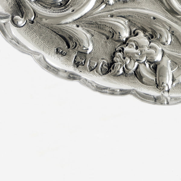 a hallmarked silver oval bird design dressing table tray