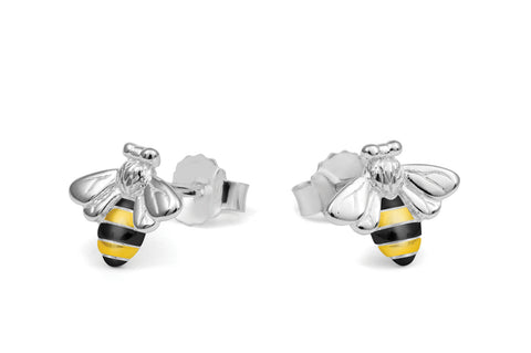 Silver & Enamel Bee Stud Earrings