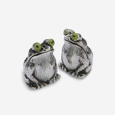 a sterling silver salt and pepper set in an owl design very detailed with green eyes