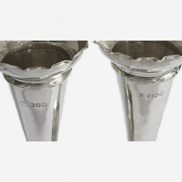 a secondhand pair of sterling silver trumpet vases with wavy edge at Marston Barrett in lewes