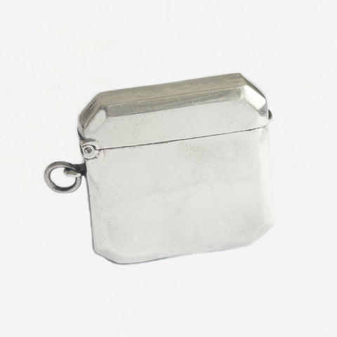 an antique silver plain vesta case with hinge and hallmark dated 1913