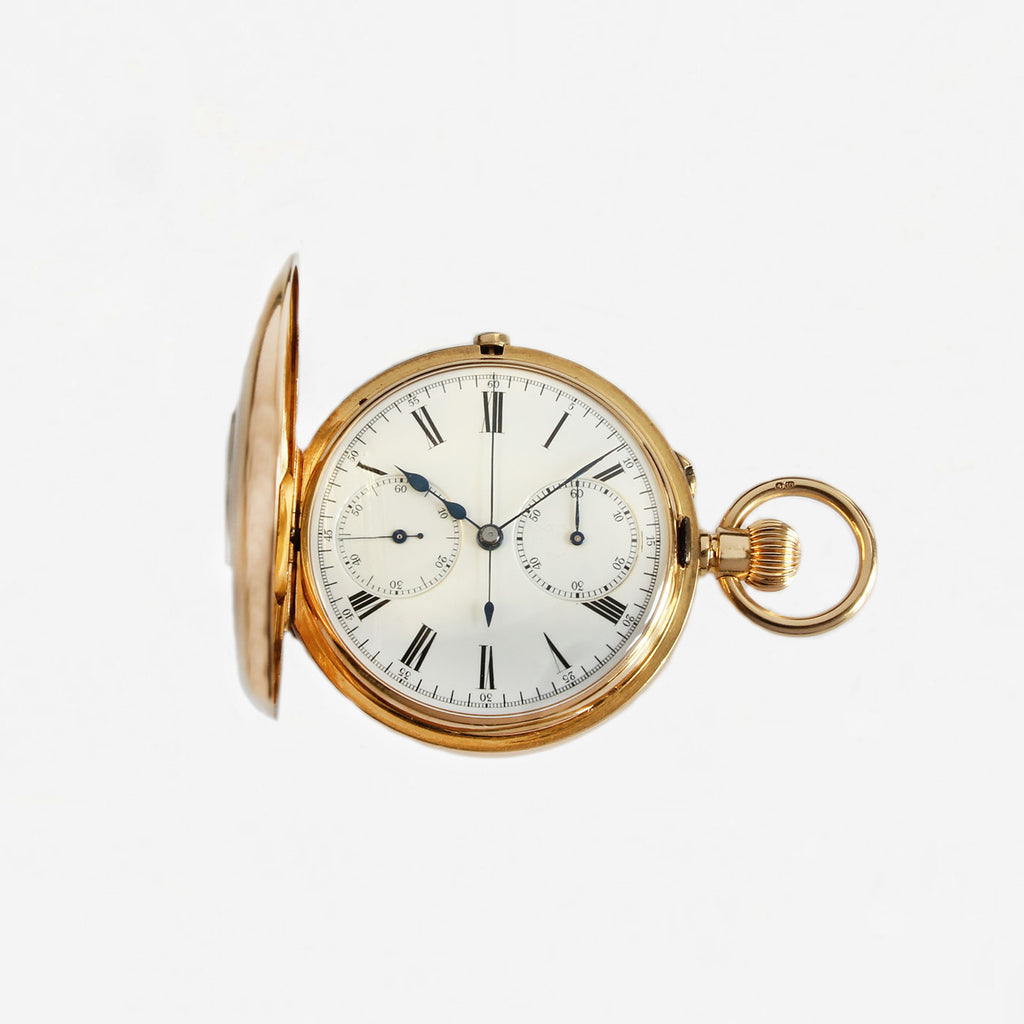 18ct Gold Half Hunter Chronograph Pocket Watch Secondhand Marston