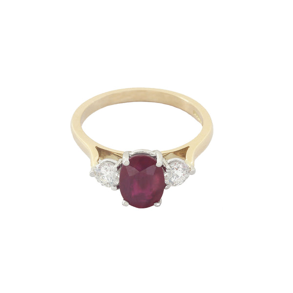 Ruby and Diamond Three Stone Ring in 18ct Gold