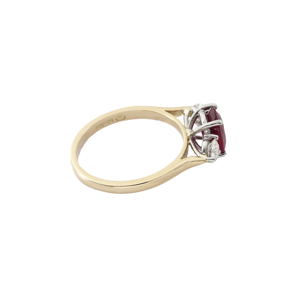 Ruby and Diamond Three Stone Ring in 18ct Gold