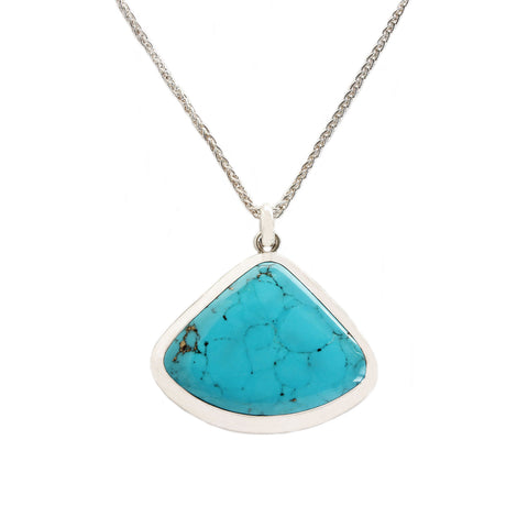 Turquoise & Silver Large Pendant & Silver Chain