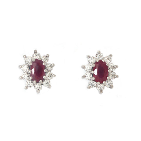 Ruby and Diamond Set Cluster Earrings in 18ct Gold