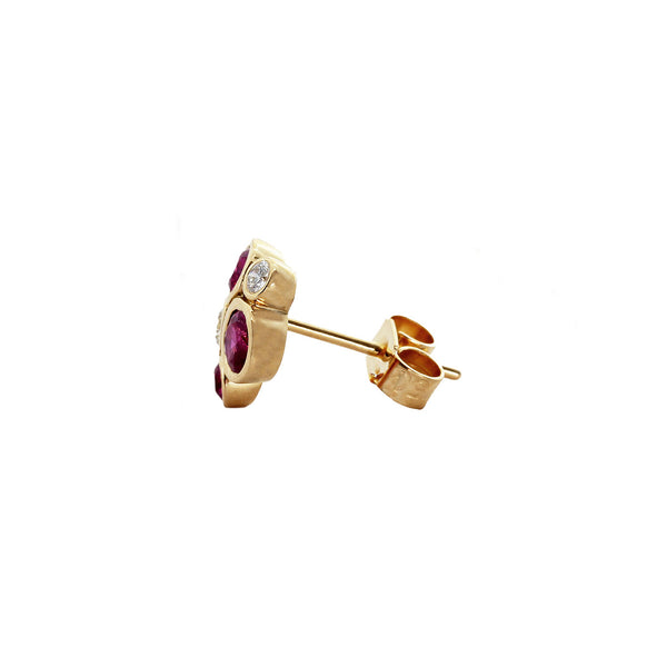 Ruby and Diamond Stud Earrings in 18ct Yellow Gold