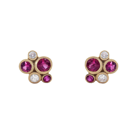 Ruby and Diamond Stud Earrings in 18ct Yellow Gold