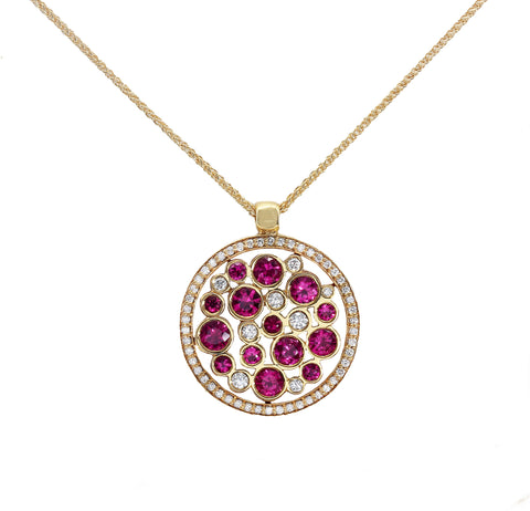Ruby and Diamond Pendant & Chain in 18ct Yellow Gold