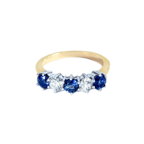 Sapphire and Modern Brilliant Cut Diamond Half Eternity Ring