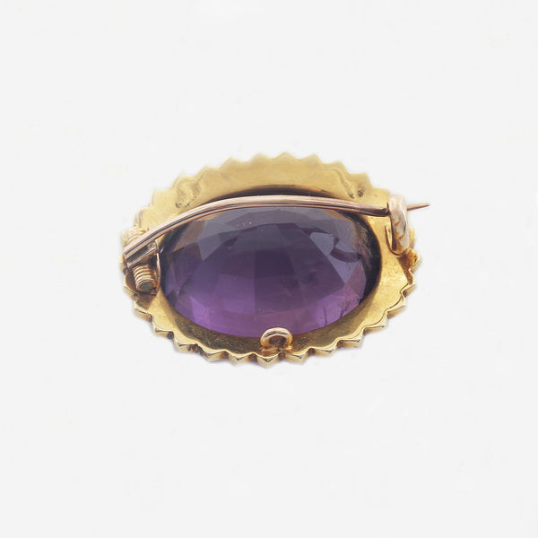 Amethyst and Pearl Victorian Brooch in 9ct Gold - Secondhand
