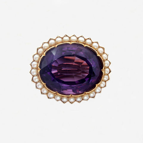 Amethyst and Pearl Victorian Brooch in 9ct Gold - Secondhand