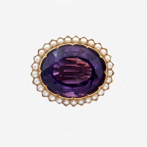 Amethyst and Pearl Victorian Brooch in 9ct Gold - Secondhand