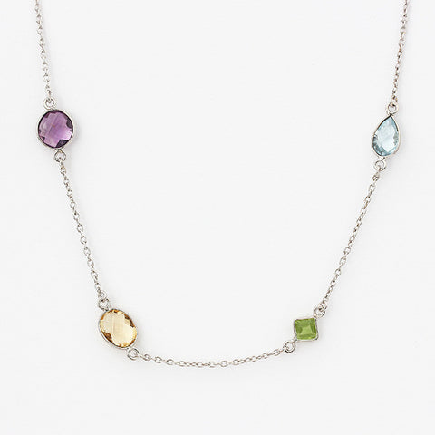 silver amethyst aquamarine citrine and peridot necklace 12 stones total and 60cm long
