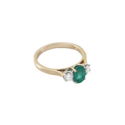 Emerald and Diamond 3 Stone Claw Set Ring