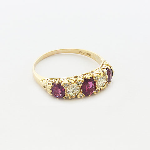 ruby and diamond victorian style ring in yellow gold
