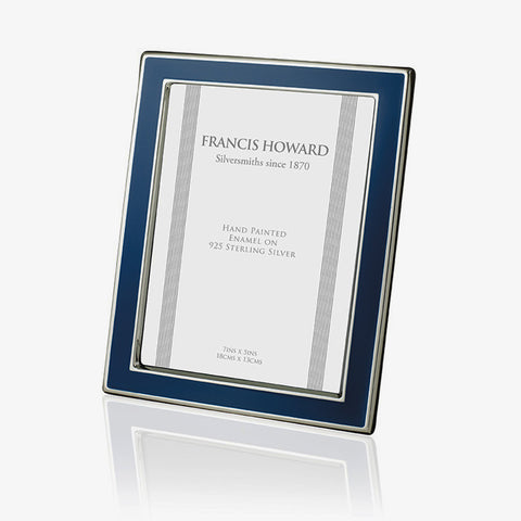 solid sterling silver photo frame with blue enamel around edge various sizes available