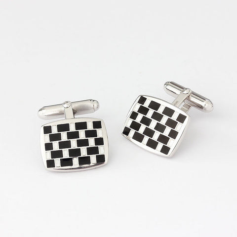 sterling silver checkerboard enamel cufflinks black and white