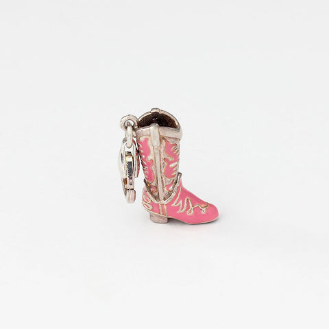 silver pink enamel cowboy boot charm