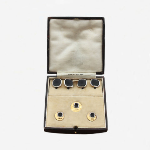 Onyx Cufflinks and Collar Stud Set in 18ct Gold and Platinum- Secondhand