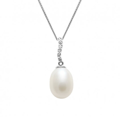 pearl and diamond drop pendant necklace in white gold