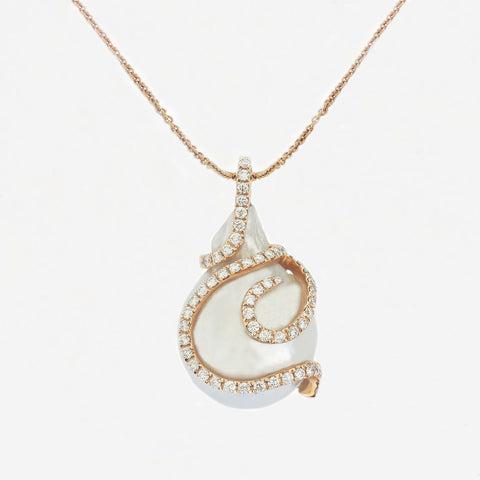 a beautiful south sea pearl and diamond drop pendant necklace in rose gold