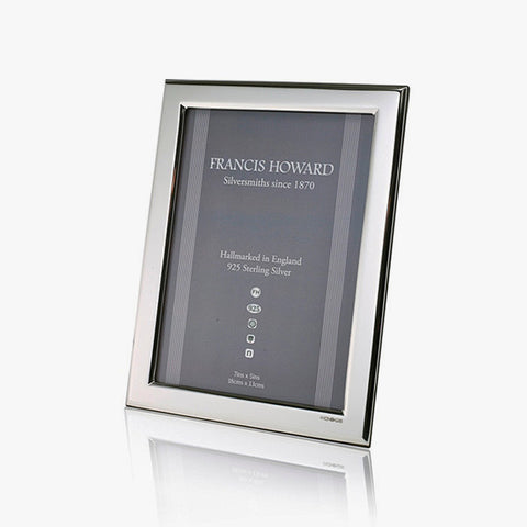 silver photo frame with a plain flat finish and wooden back made in sheffield