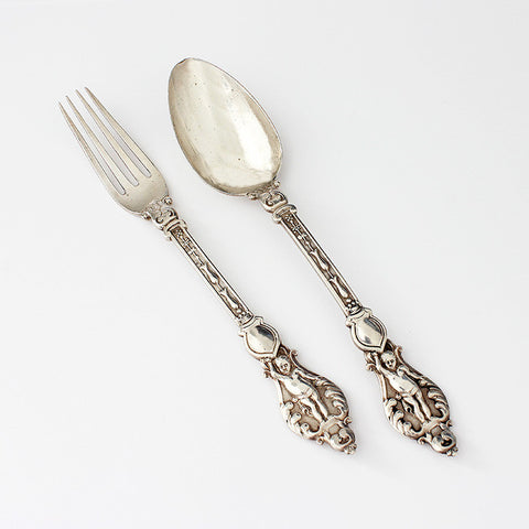 a victorian silver fork and spoon christening set with engraving hallmarked 1884
