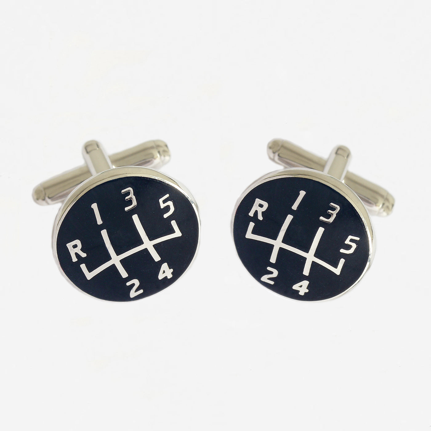 a pair of silver plate gearbox design cufflinks with bar connectors
