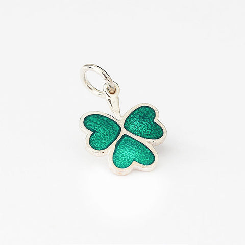 silver lucky shamrock charm with green enamel