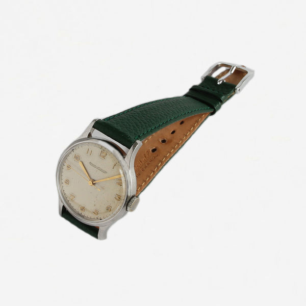 a jaeger le coultre secondhand watch green strap steel case