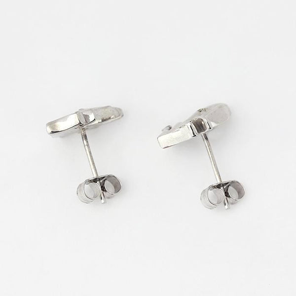 sterling silver leaf design stud earrings with 2 small diamonds set within