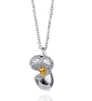 Silver Love In A Nutshell Mini Acorn Necklace with Gold Plated Heart by Christin Ranger