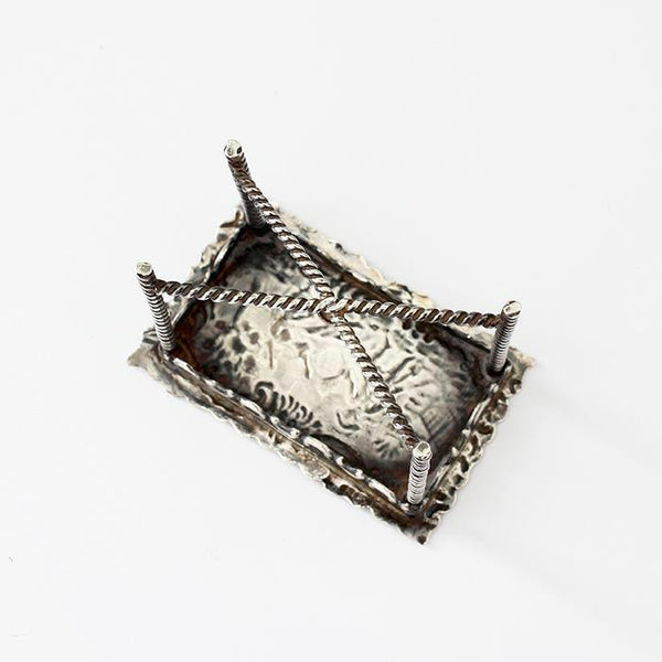 an antique miniature decorative rectangular table dolls house size in sterling silver with beaded edge legs dated 1898