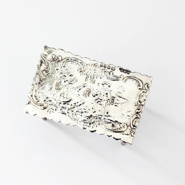 an antique miniature decorative rectangular table dolls house size in sterling silver with beaded edge legs dated 1898
