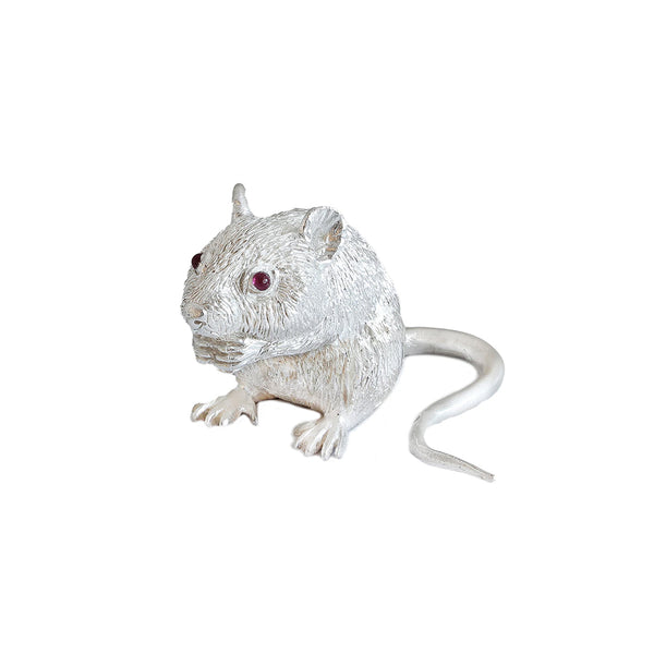 Sterling Silver Dormouse Figure With Ruby Eyes