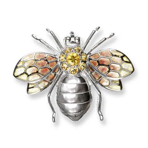 enamel yellow sapphire and silver bee brooch by nicole barr