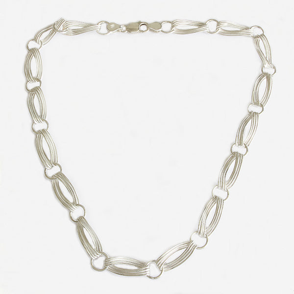 a contemporary silver oval patterned link necklace  Edit alt text