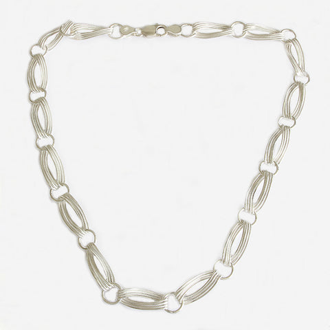 a contemporary silver oval patterned link necklace  Edit alt text