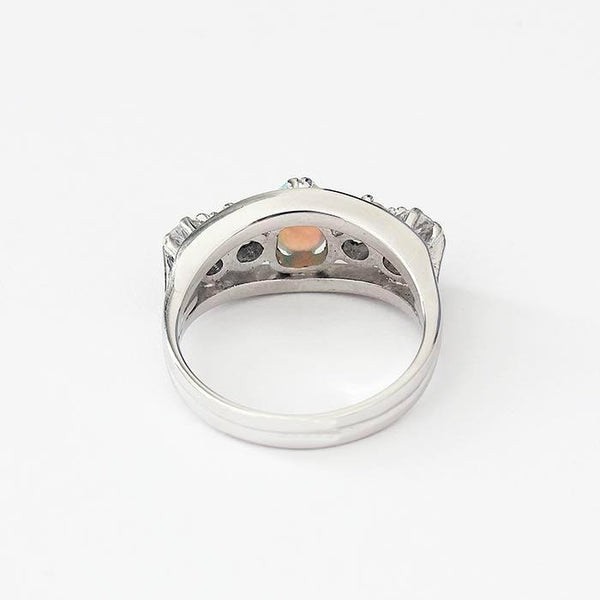 a vibrant opal and diamond 5 stone ring in white gold