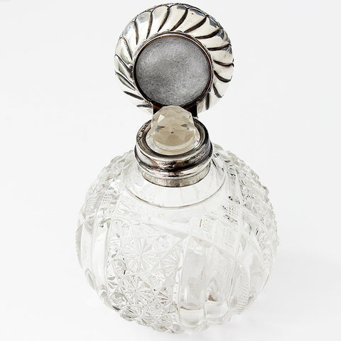 antique edwardian silver top and glass perfume bottle dated 1902 with engraving 